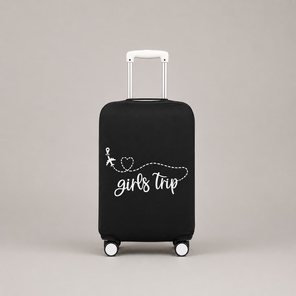 Capa Protetora Elástica Mala de Viagem Estampa Girls Trip Preta Ideal Proteger Contra Arranhões Poeira Sujeira Pequenos