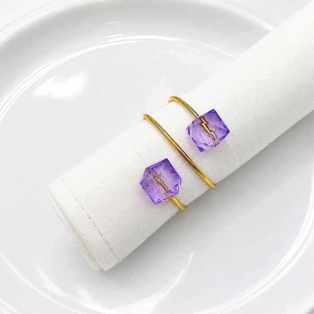 Kit com 6 ou 12 Anel Guardanapo Para Festa com Cristal Transparente Lilas