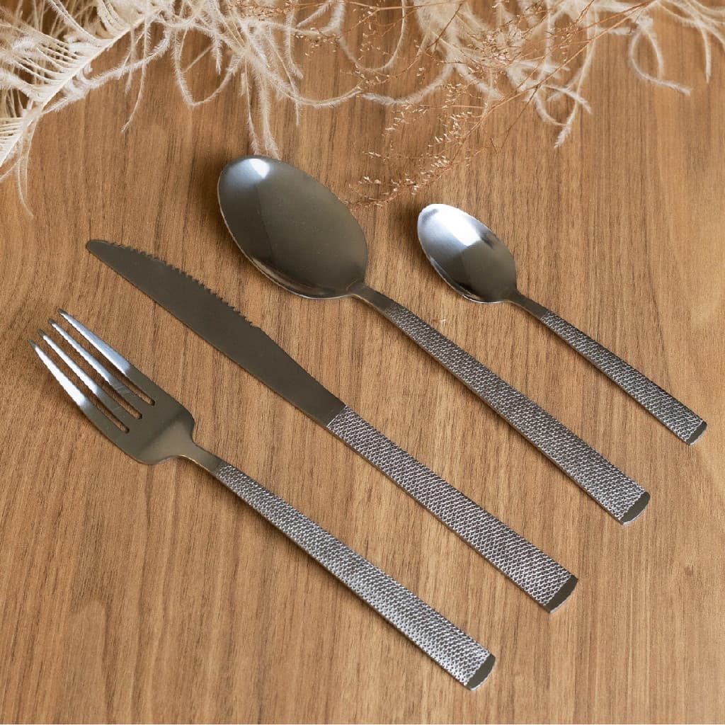 Faqueiro Lyor em Inox Santorini 16 Peças Garfos Facas Colheres Chá Sopa Almoço Jantar Aço Inoxidável Requintado Luxo