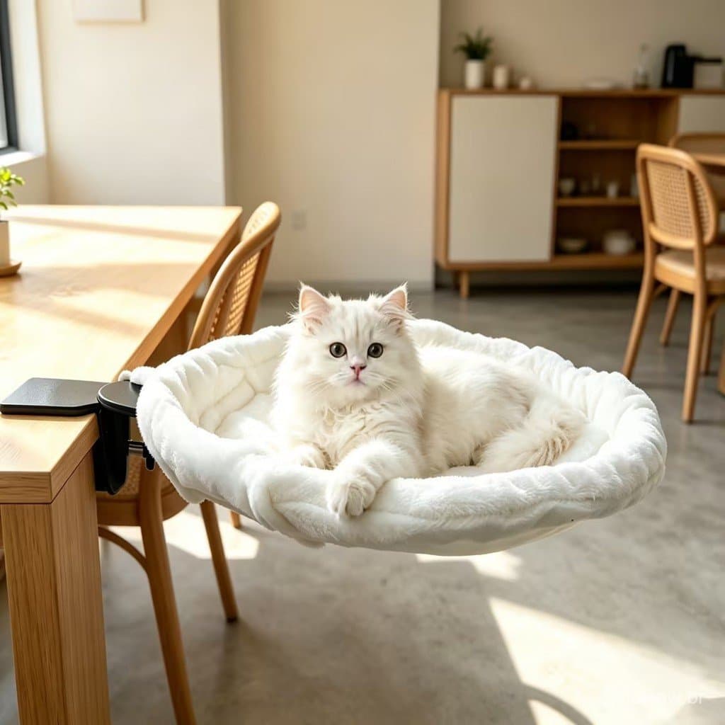 Rede para Gato de Mesa Suporte de Aço Cama Suspensa para Gato Fixável na Escrivaninha Lavável