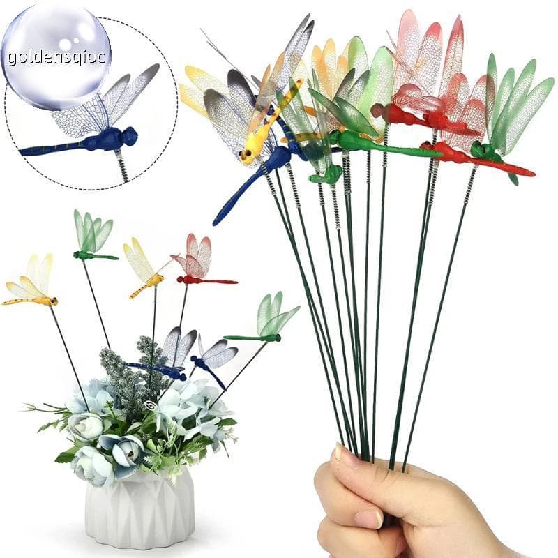 Ouro 5/10 Pçs 3D Libélula Flor Cama Decoração Realista Colorido Ornamento À Prova Dwaterproof Água Para Jardim Ao Ar Liv