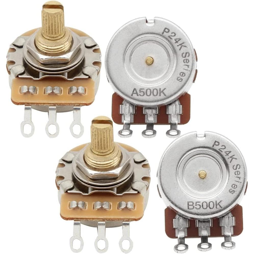 Potenciômetros de Tom/Volume para Guitarra FLEOR A500K+B500K, Eixo Curto de 24 Estrias, Pacote com 4