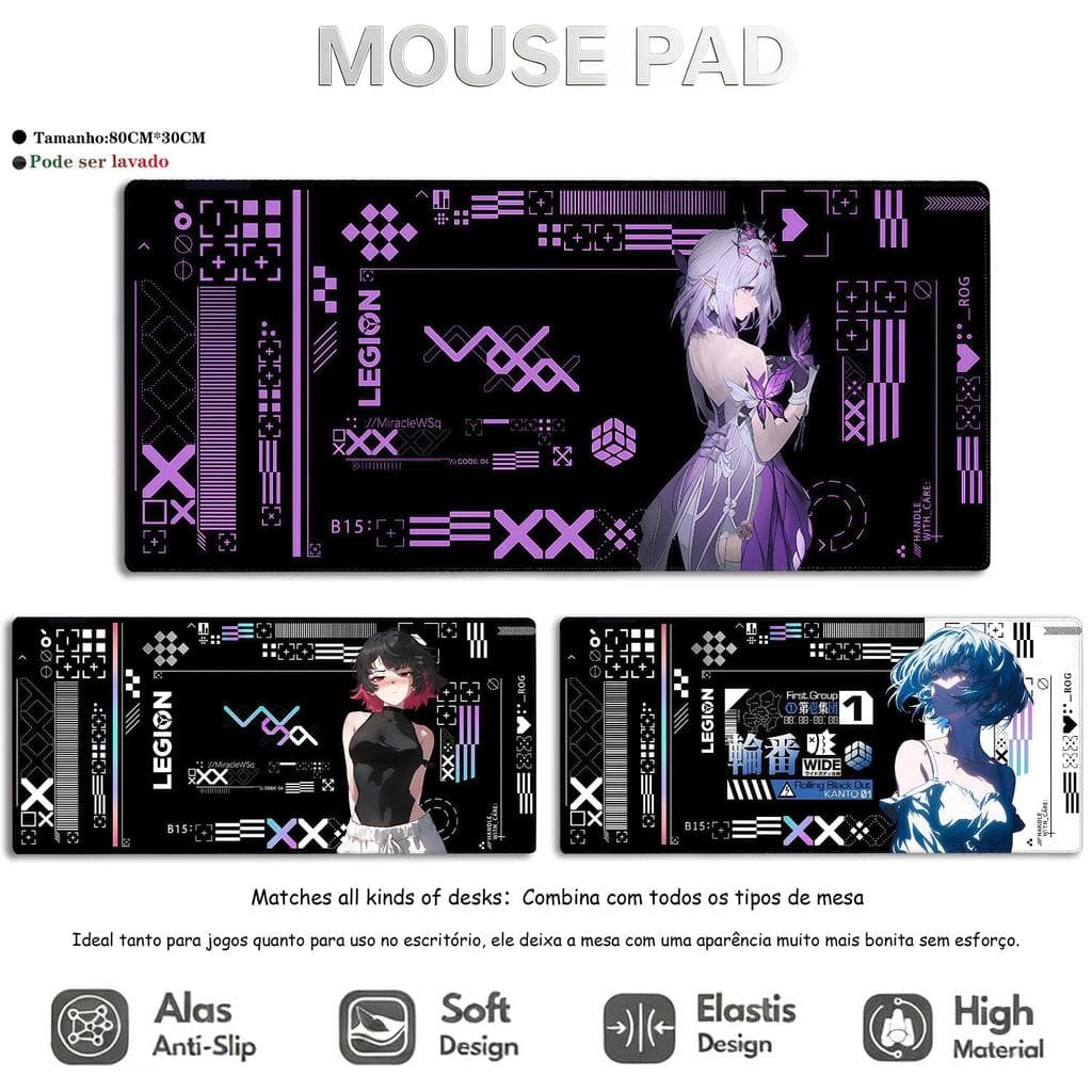 Mouse Pad Grande Estilo Tecnológico Minimalista Tapete de Mesa Antiderrapante Borda Costurada Reforçada 80X30cm