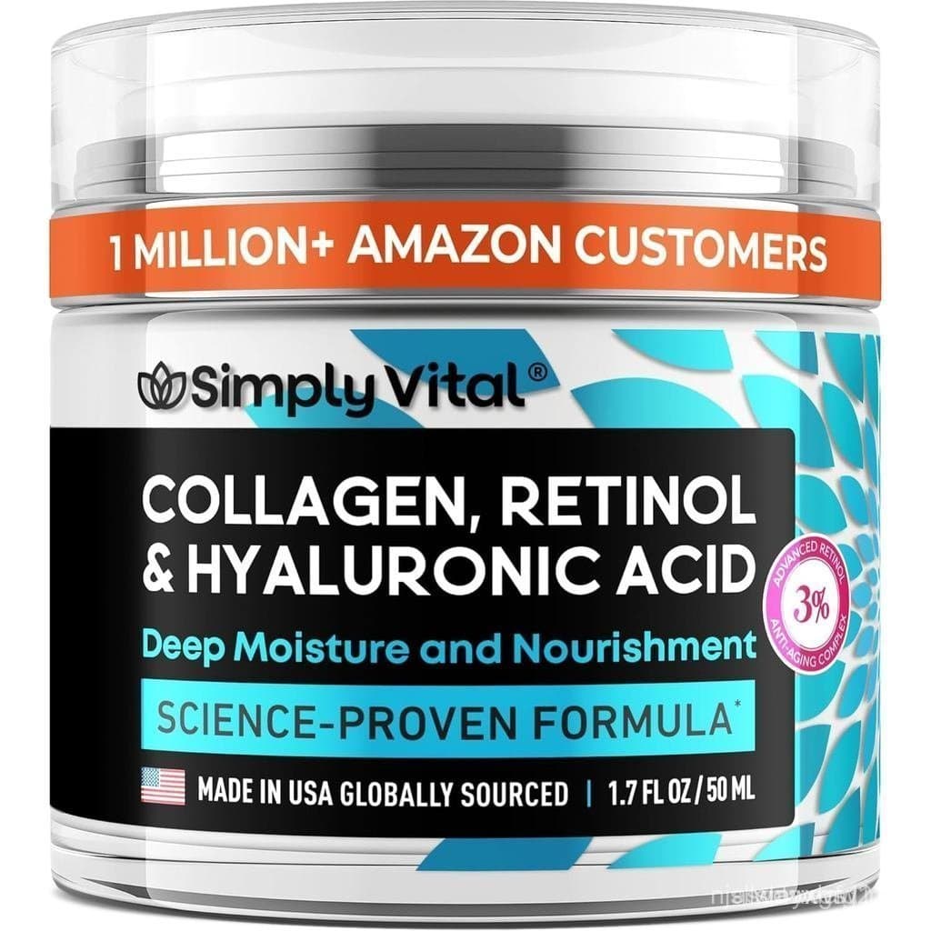 Colágeno, Retinol e Ácido Hialurônico SimplyVital - Hidratante Antienvelhecimento para Cuidados com a Pele Facial