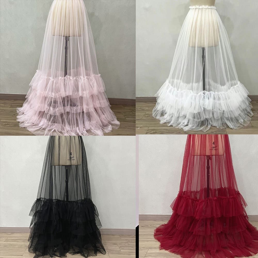 Saia de Tule Multicamadas de Cintura Alta com Babados e Barra Maxi para Vestido de Baile e Vestido Lolita Feminino - Ros