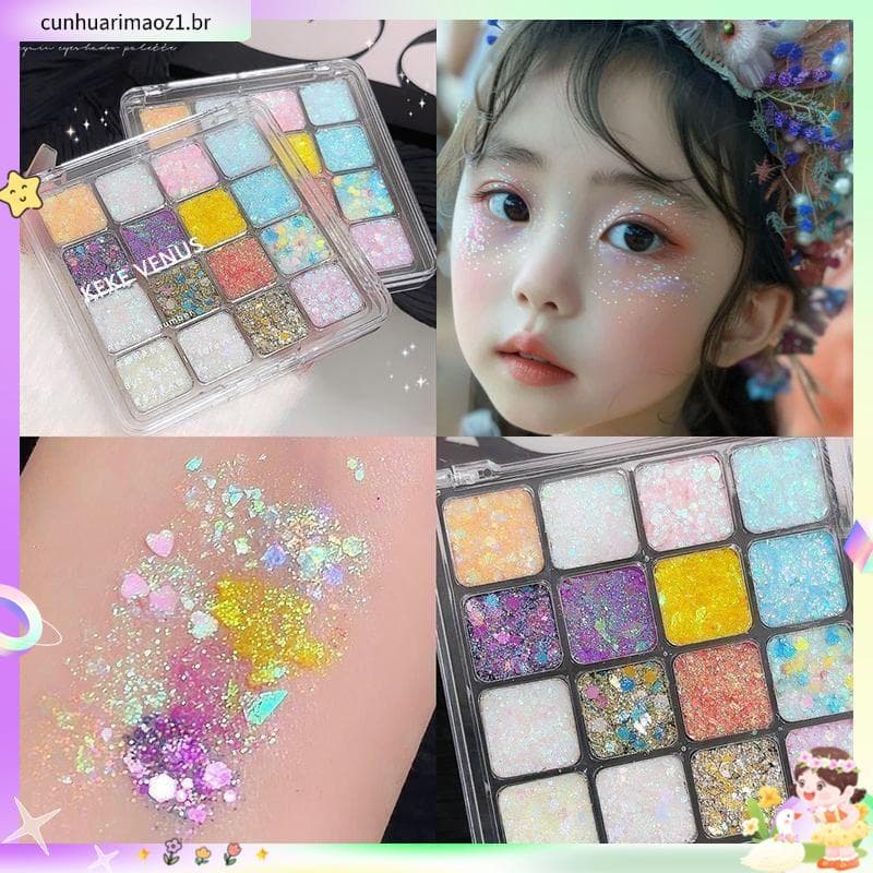 Macaron dezesseis cores sereia lantejoulas glitter perolado sombra estroboscópica alto brilho brilho fino cos desempenho