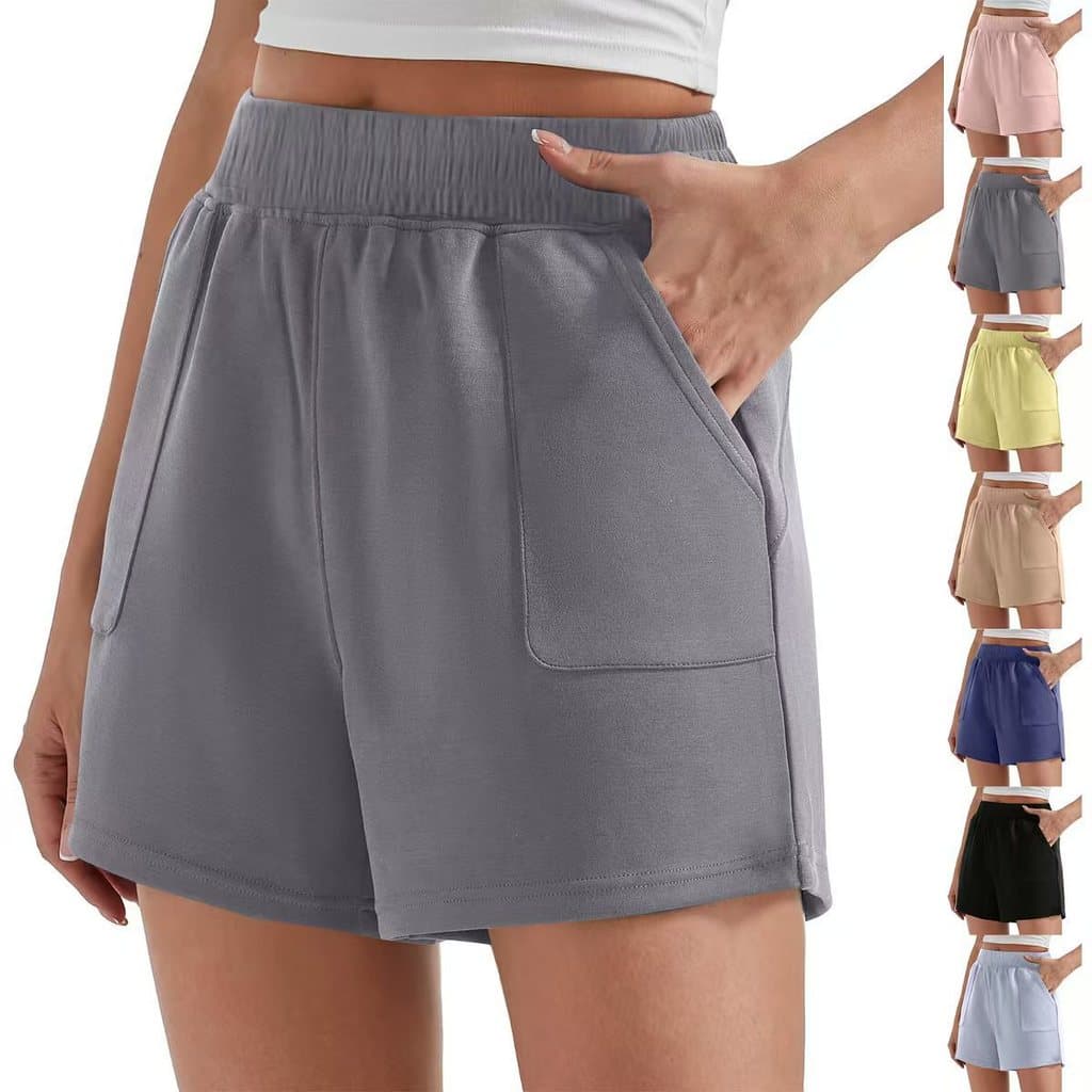 Shorts esportivos femininos de verão, estilo coreano, cor creme, soltos, de cintura alta, modeladores, versáteis, de cor