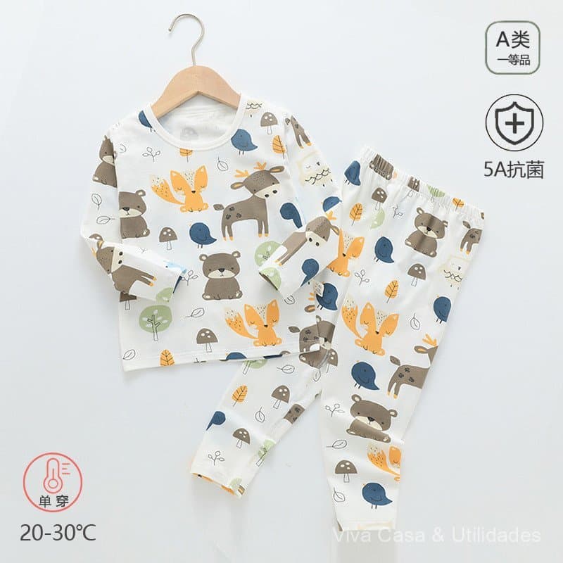 Promoção Imperdível no Brasil ⭐ Conjunto de pijamas infantis de outono, 100% algodão, Classe A, Lycra sem costura, roupa