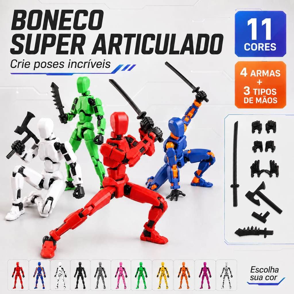Boneco Articulado Para Desenho 14cm Com Acessórios 11 Cores Poseável Para Foto Mesa Coleção