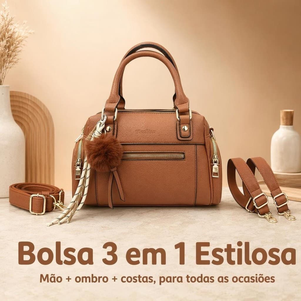 Bolsas Feminina Com 6 Divisórias e Pingente Pompom Alça Lateral Transversal Faixa De Mão De Couro RAJORKMODA