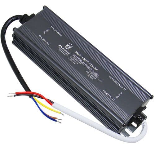 Fonte Driver LED Blindada Embralumi 12V 10A 120W Potência Real Bivolt IP67 para Fita LED Painel LED CFTV Iluminação