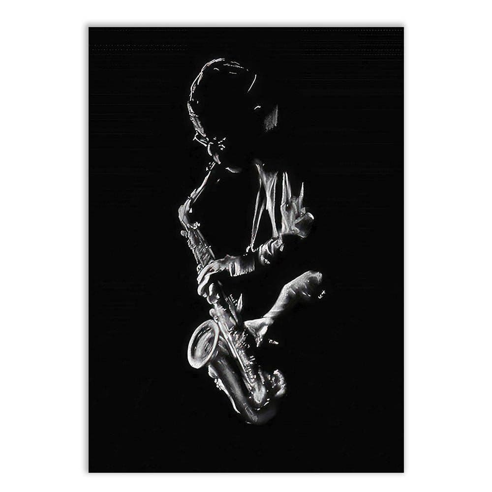 Placa Quadro Decorativo Saxofone Ilustração Musico Preto E Branco Quadro Decorativo Decoracao Sala Quarto Parede