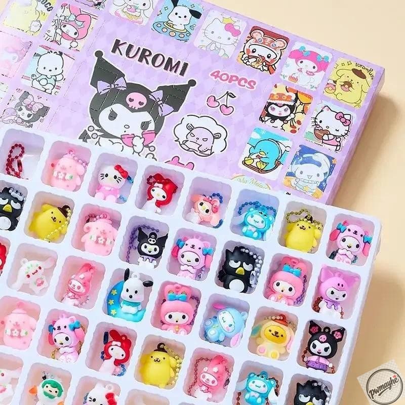 40 Peças de Bonecas Hello Kitty e Melody, Roupas Intercambiáveis, Caixa Surpresa