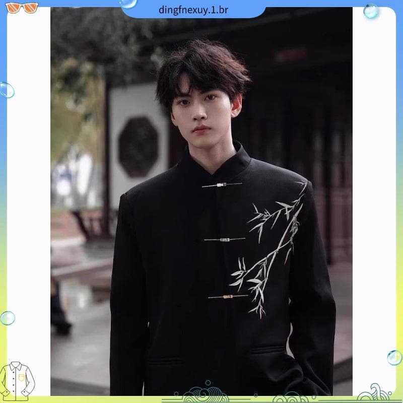 Novo estilo chinês estilo chinês estilo chinês Zhongshan terno Cuizhu avião botão gola Blazer masculino High-End terno T
