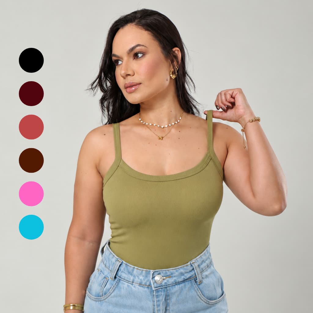 Blusa Regata Feminina Alça Canelada Algodão PREMIUM Ribana Blusinha Básica
