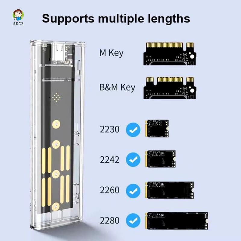 M . 2 NGFF SATA Protocolo Duplo SSD Caso Claro USB Tipo C 10Gbps PCI-E M2 Transparente Gabinete Externo Caixa De Disco R