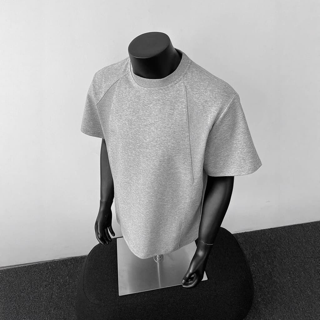 American Heavy Air Algodão Genuíno Ombro Desconstrução Em Torno Do Pescoço Curto Camiseta Masculina Casual Costura Com R