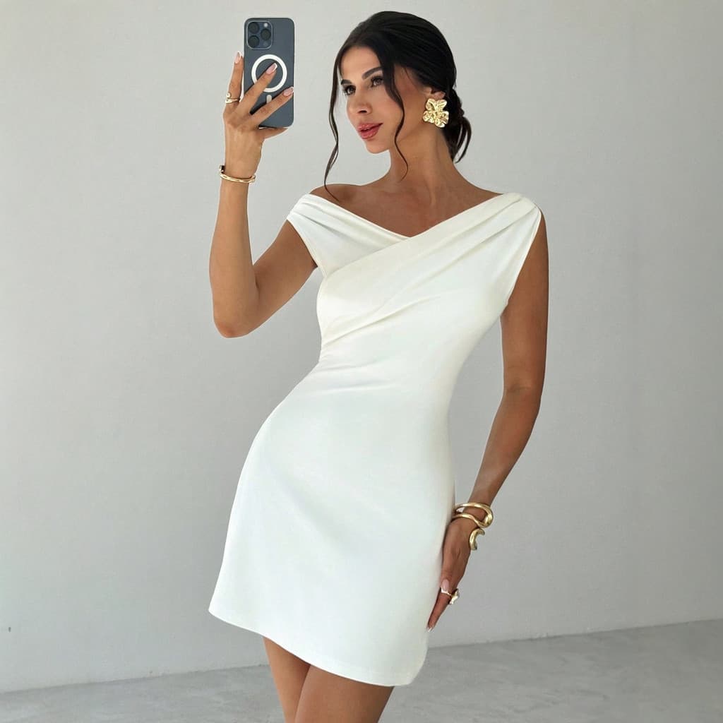 Primavera novo estilo Irregular cruz-pescoço costura sem mangas dupla camada magro-ajuste vestido