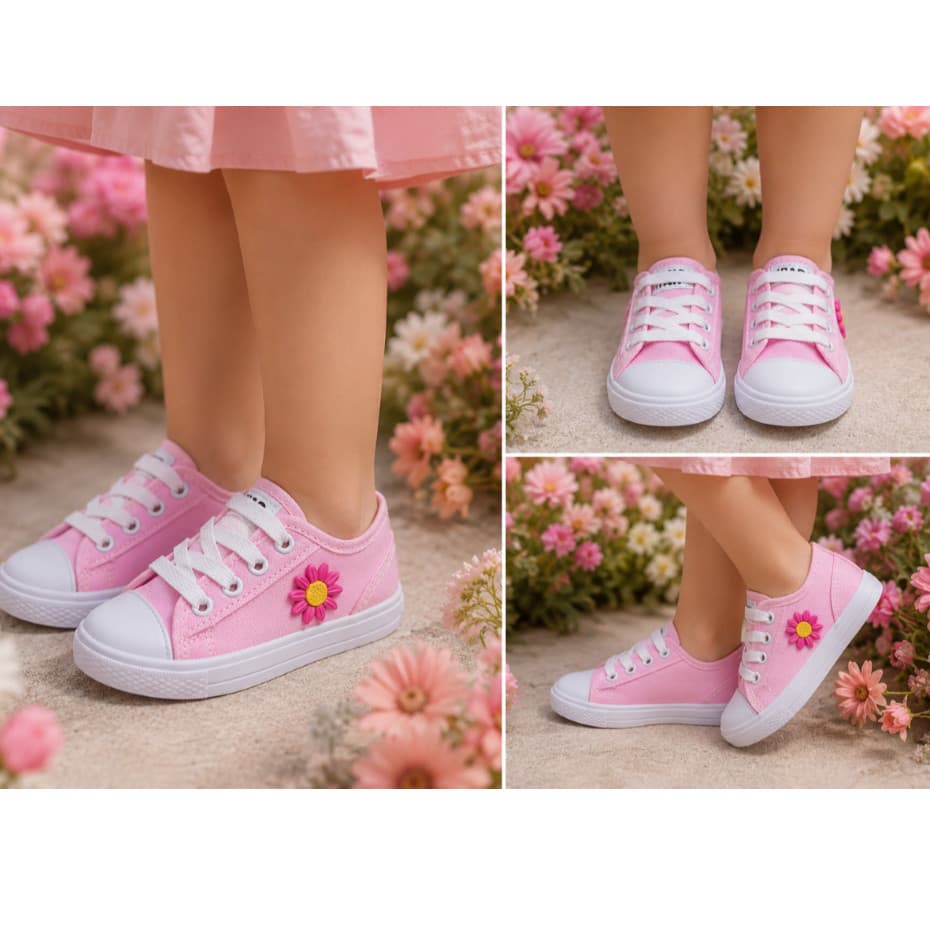 Tênis Infantil Feminino Casual Com Detalhe de Flor