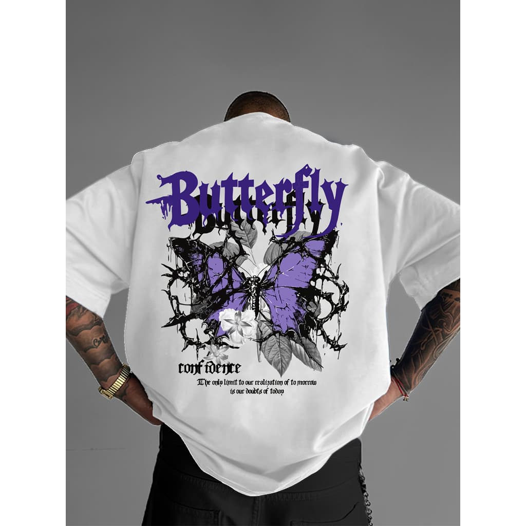 Camiseta Algodão Masculina Borboleta Butterfly Roxa Streetwear Moda Plus Size