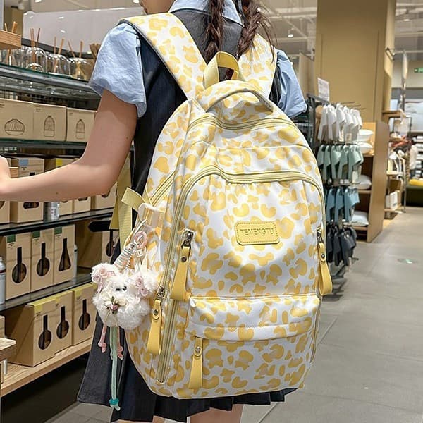Mochila para estudantes do ensino médio e universitárias, mochila feminina moderna com estampa de leopardo EX4M