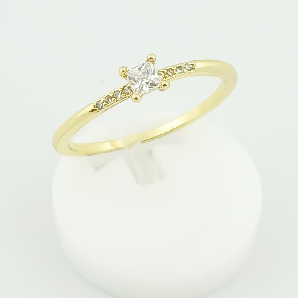 Anel Solitario Pedra Quadrada Banhado em Ouro 18k Cravejado 24