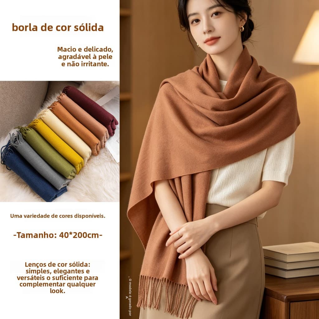 Cachecol De Caxemira De Imitação De Correio De Cor Sólida Para Mulheres , Outono E Inverno , Estilo Coreano De Alta Qual