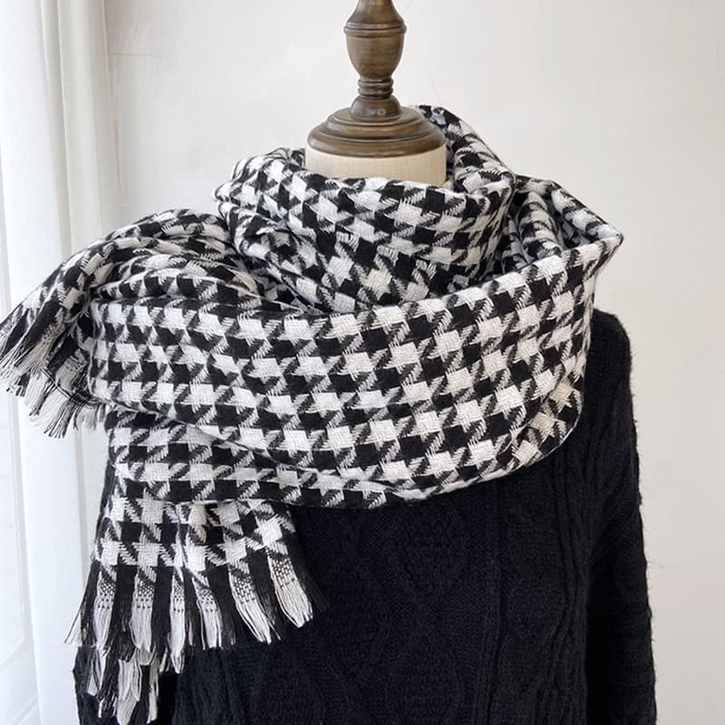 Cachecol feminino xadrez quente de inverno, novo estilo 2023, versão coreana, para casal, combina com tudo, em tricô com