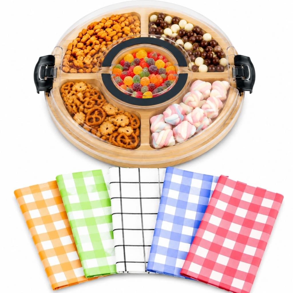 Kit Petisqueira com 5 Divisórias + Tapete para Piquenique Ar Livre Parque Família Frios Petiscos Camping