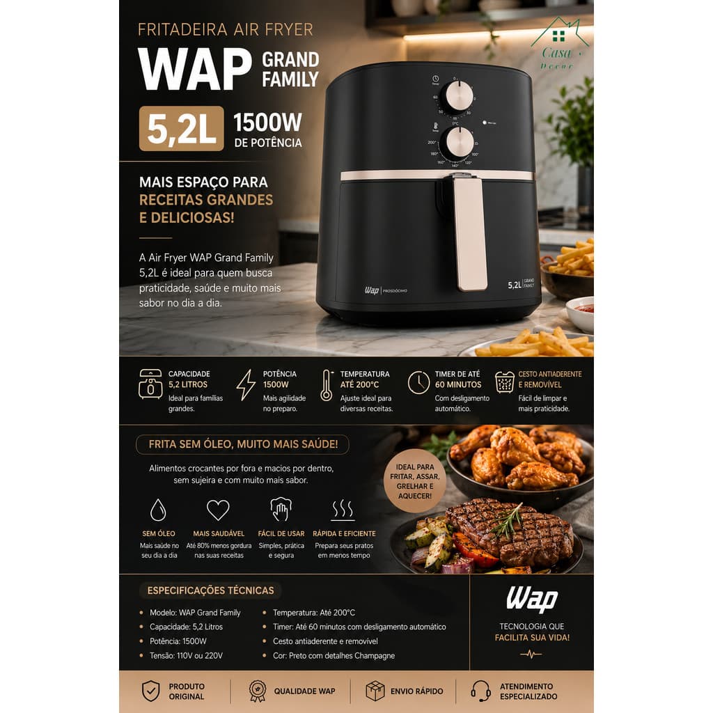 Air Fryer Smart WAP Grand Family 5,2L 1500W 🍟🍗