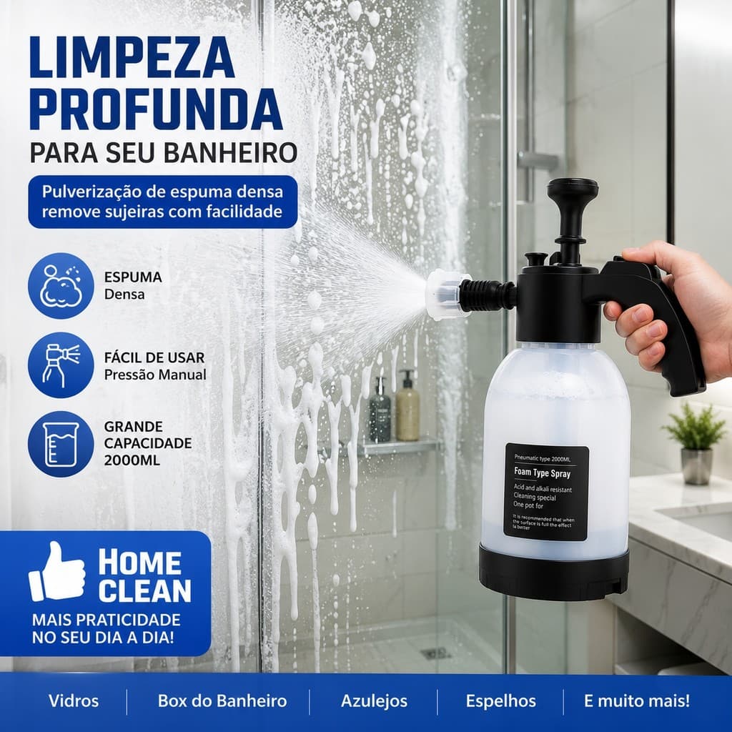 Pulverizador Manual de Espuma 2L Bico Regulável Lavagem Carro Jardim Banheiro Multiuso FUSHANG