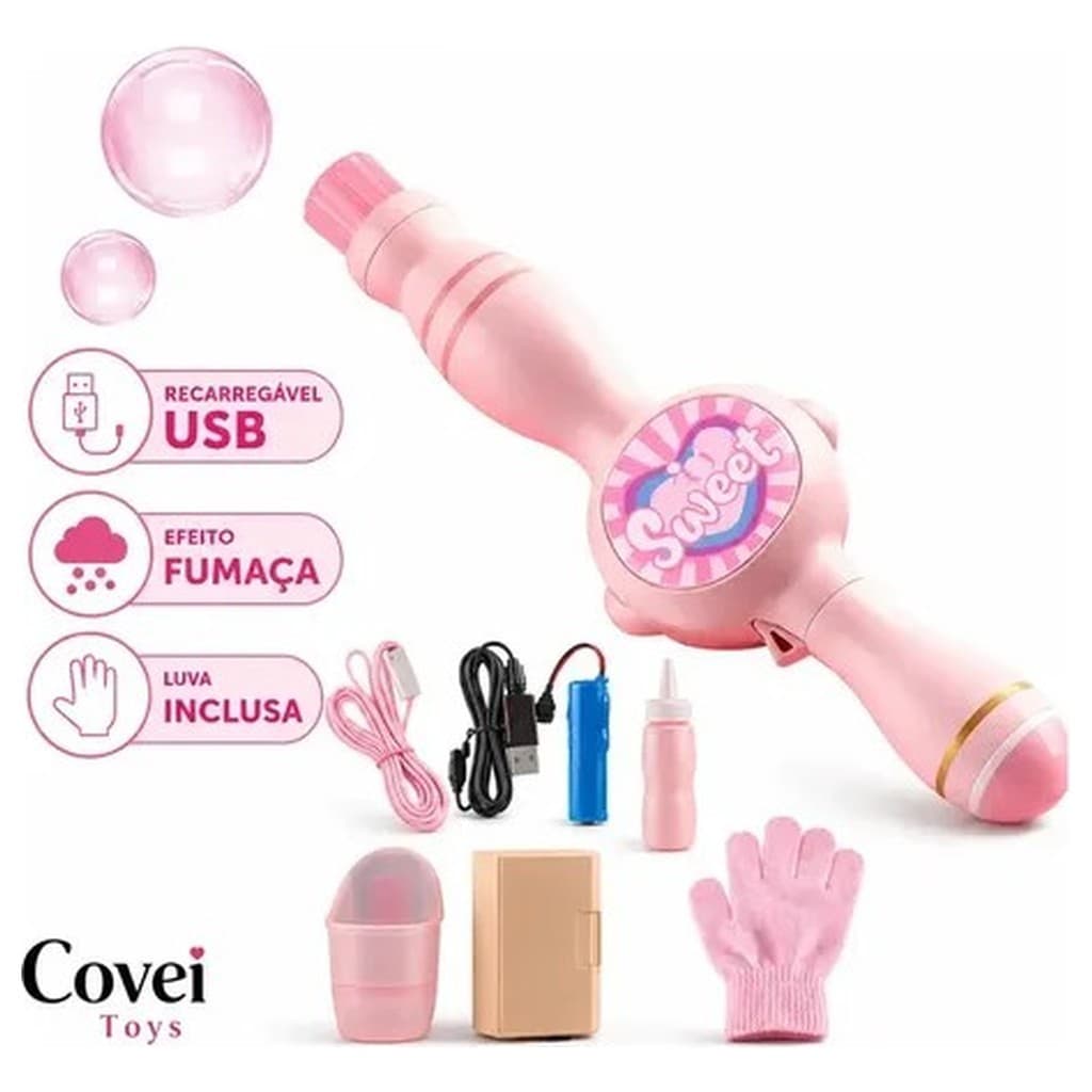 Brinquedo Máquina Fazer Bolhas Fumaça Varinha Luva Mágica Acessórios Presente Rosa Covei Toys