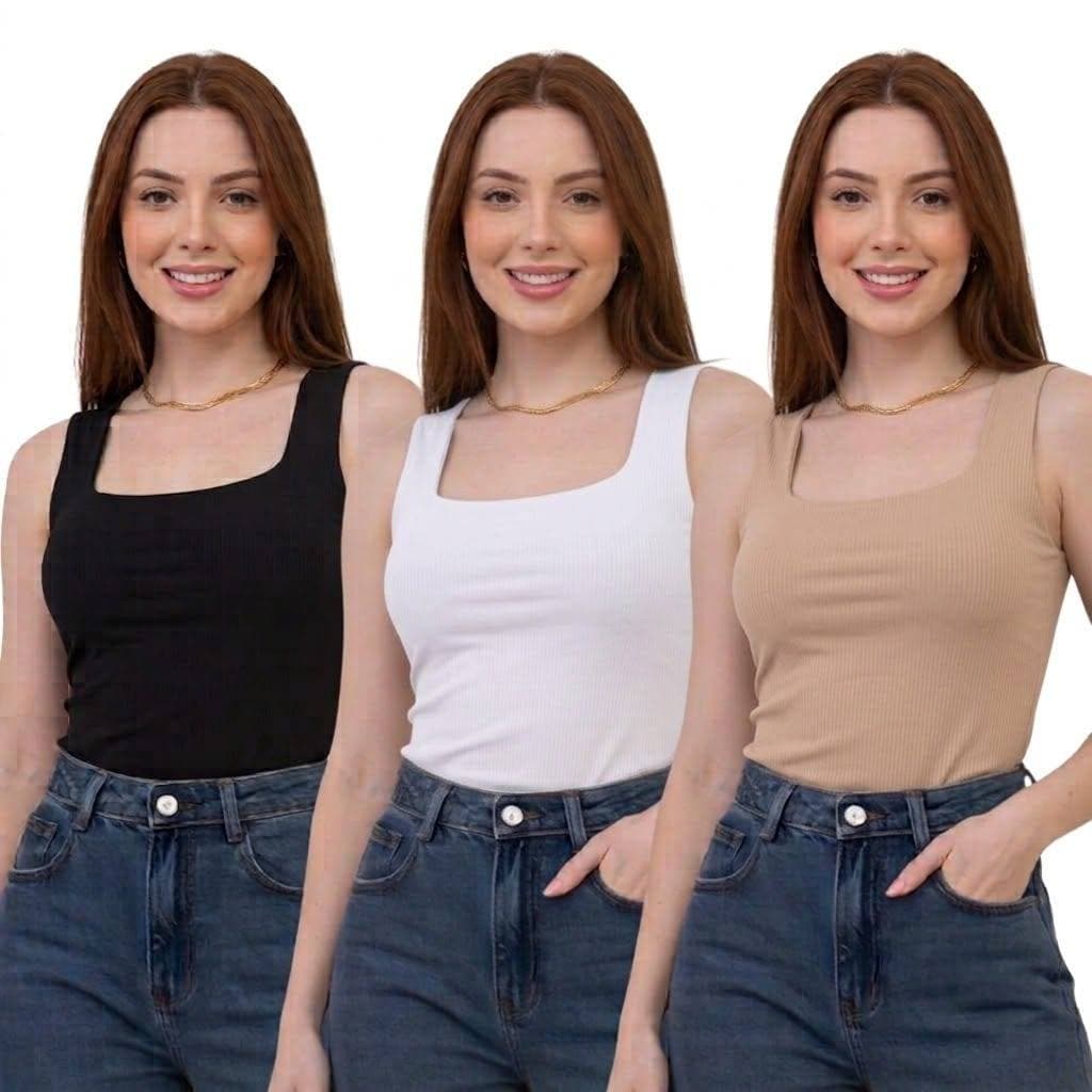 Blusa Regata Feminina Decote Quadrado Tamanho Único Suplex Premium Forrada