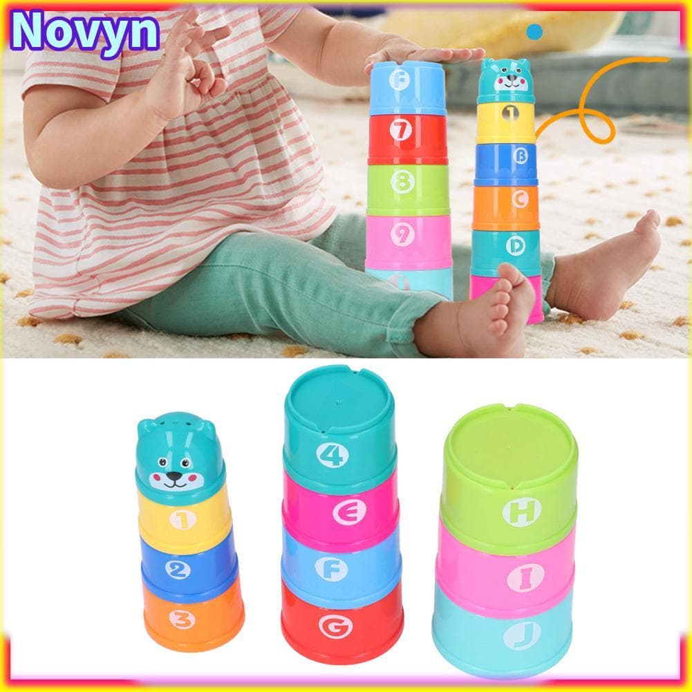 Conjunto de copos empilháveis ​​Novyn-br 11 peças, copo de nidificação de cor brilhante, educacional infantil para banho