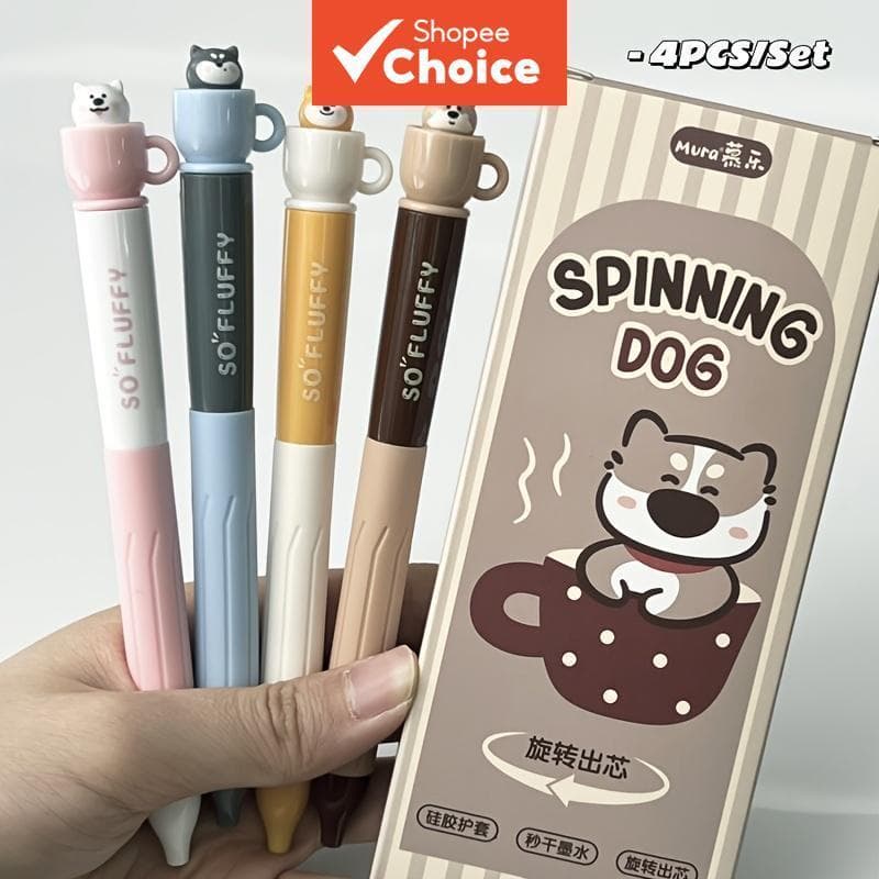 Conjunto De Canetas De Gel Para Cachorro Fofo , 8 Peças , 0.5mm , Ponta Fina , Secagem Rápida , Tinta Preta , Twistable