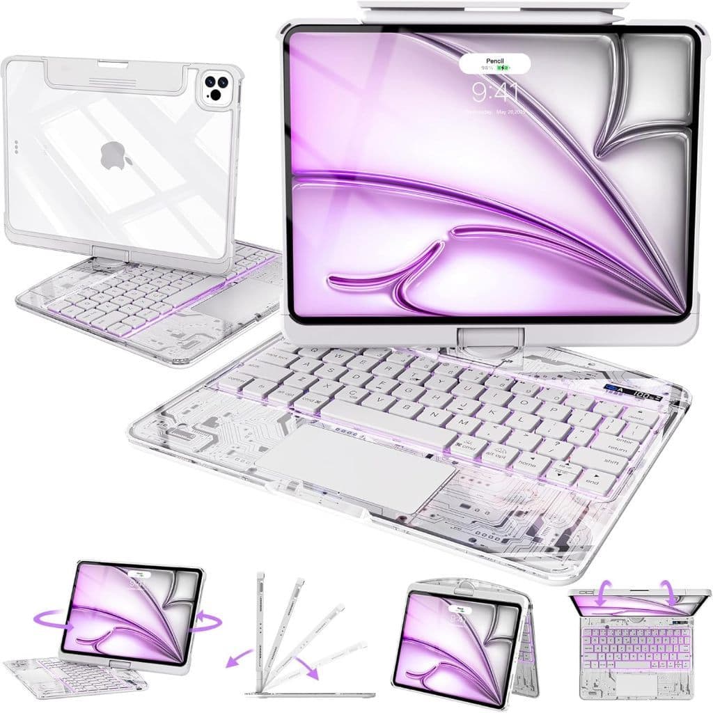 Capa Protetora Rotativa 360° para iPad Teclado Bluetooth ABNT2 com tecla Ç 11ª 10ª 9ª Air 6 Air7 Air11