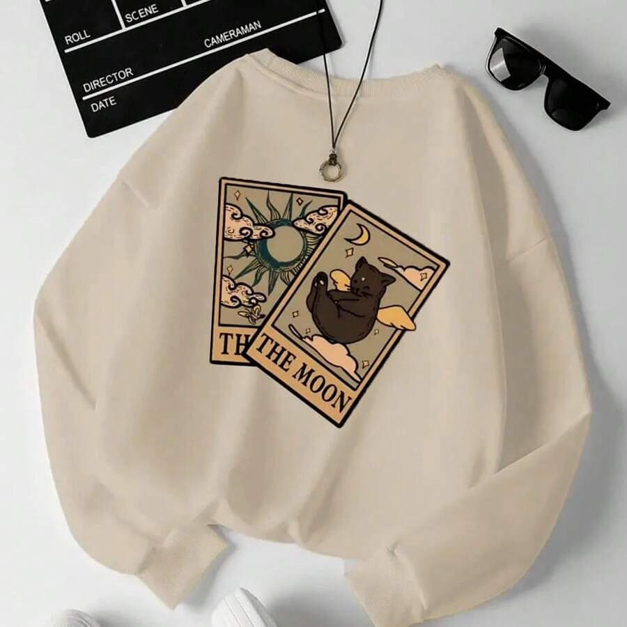 Moletom Careca Cartas De Tarô (FRENTE) Gola Redonda Casaco Feminino Masculino Flanelado Unissex Inverno Frio Blusa