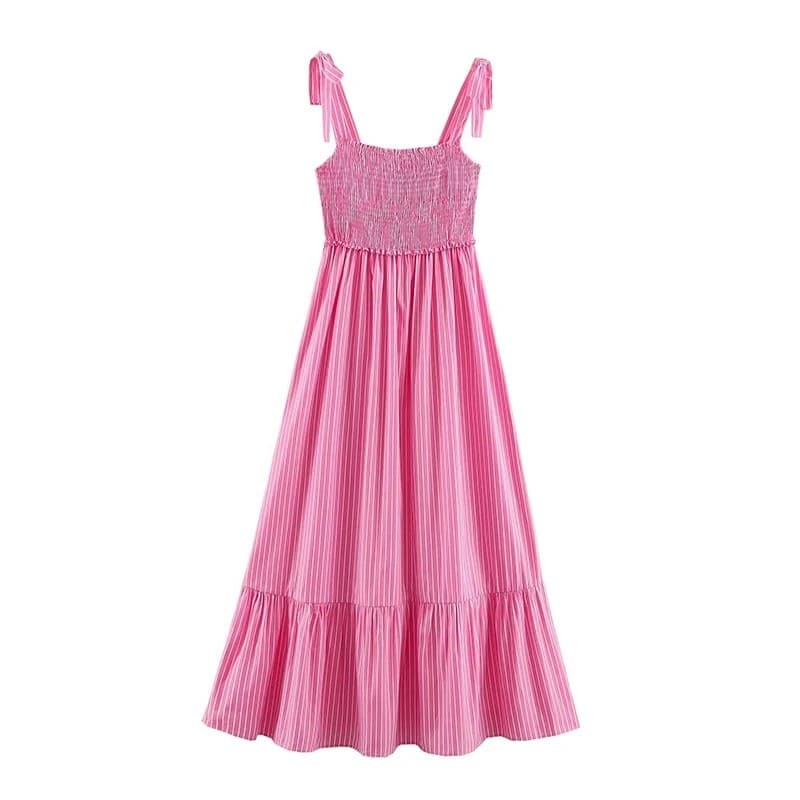 Vestido Longo Listrado de Verão Feminino 2026, Novo e Elegante, com Top Tubinho, Vestido de Férias Feminino, Conforto Ur