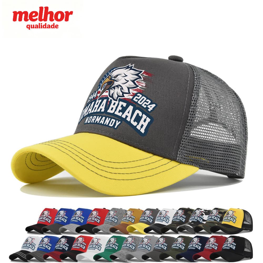 Boné de caminhão de malha estampado com Slogan ao ar livre, masculino, feminino, cor contrastante, rede de beisebol, res