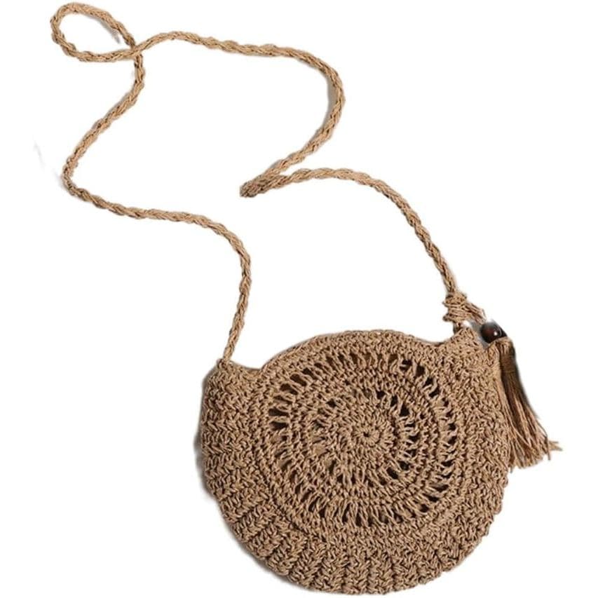 Bolsa Transversal Pequena de Palha, Bolsa de Ombro de Palha Tecida à Mão, Bolsa Transversal de Palha com Franjas