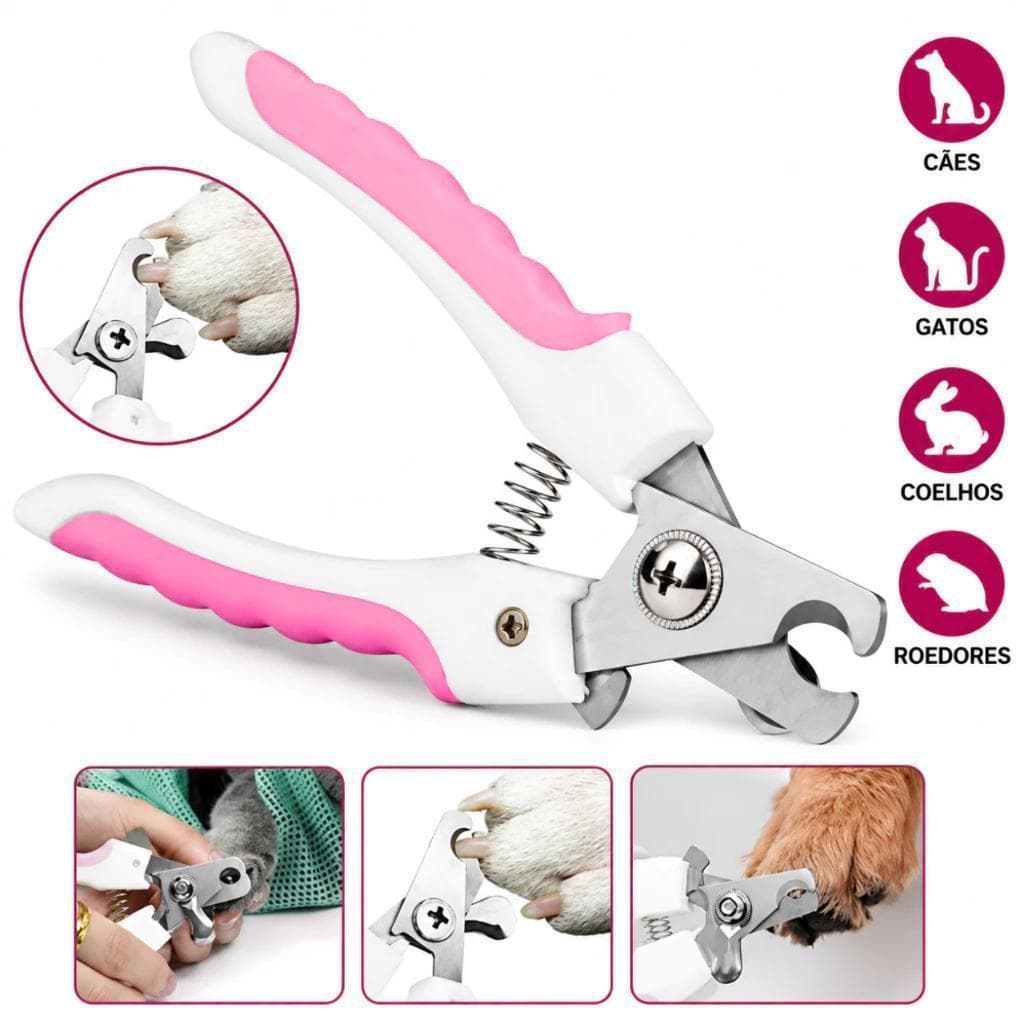 Kit Alicate Cortador De Unhas Para Pet Cão Gato Aço Inox + Lixa Profissional Cabo Plástico