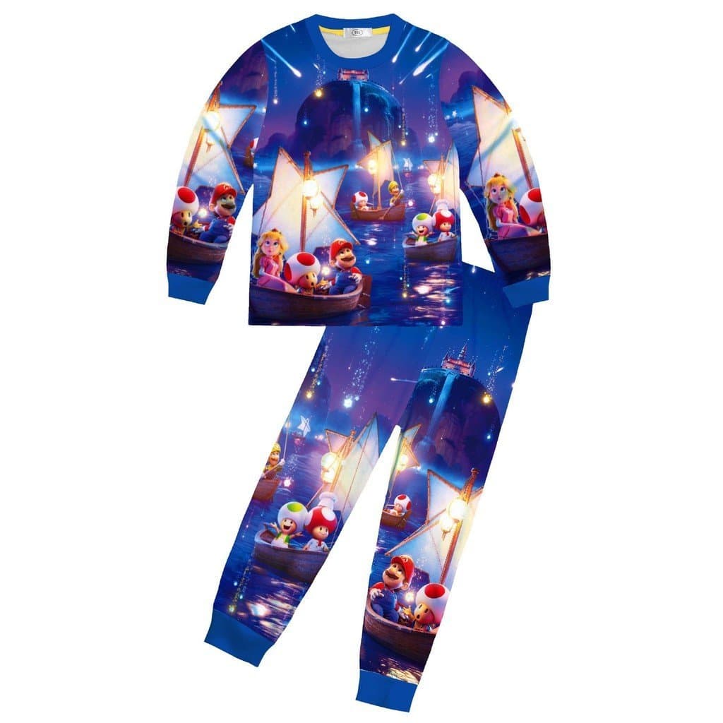 Conjunto Infantil de Manga Comprida e Calça com Estampa do Mario, Tamanhos Médio e Grande, ES6A