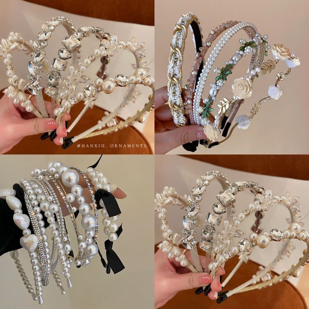 Luz francesa luxo diamante-cravejado flor pérola bandana Super fada elegante temperamento bandana Retro High-End acessór