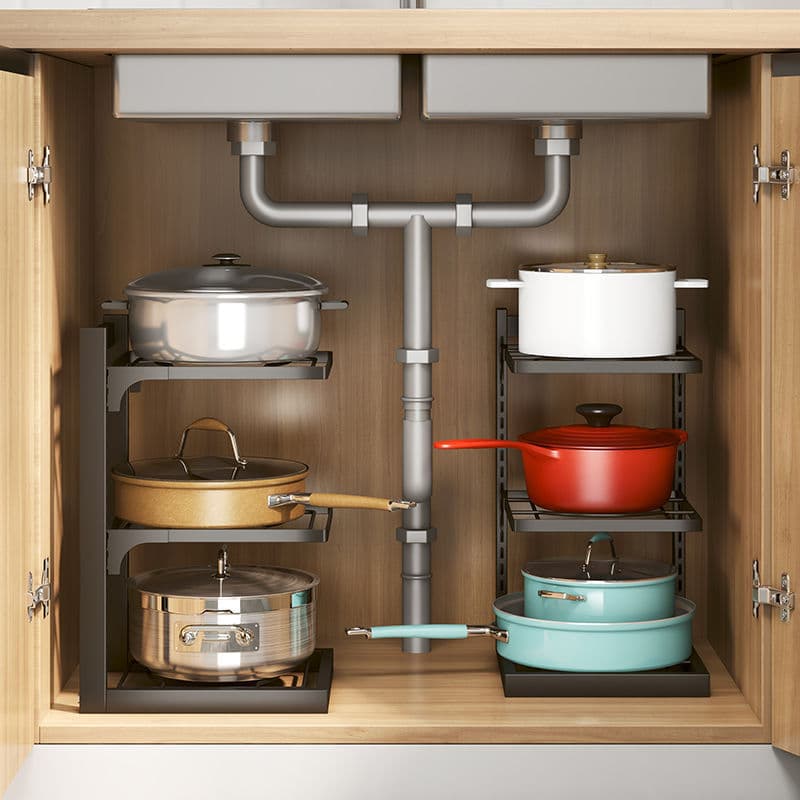[Novo produto] Rack de armazenamento de panelas de cozinha Rack de armazenamento multicamadas Armário ajustável em camad