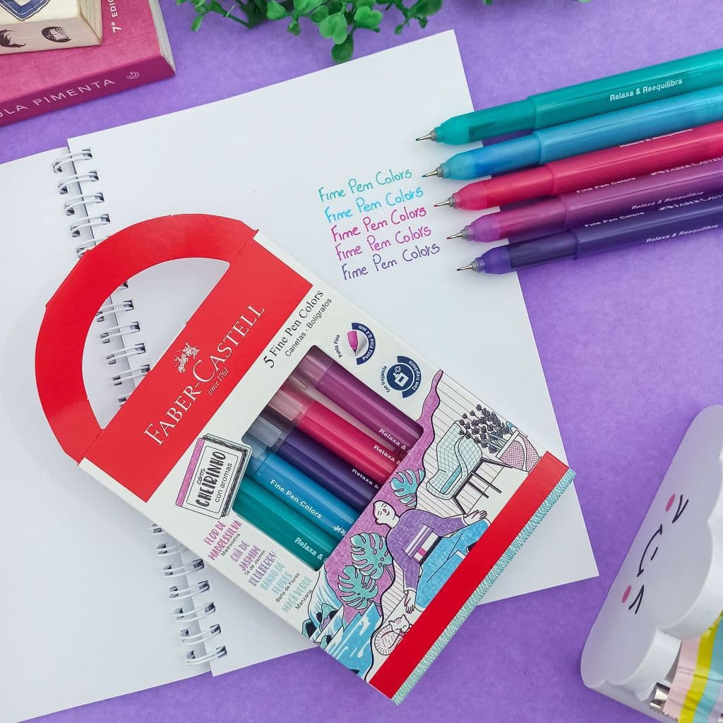 Kit 5 Canetas Hidrográficas Fine Pen Colors 0.4 mm Relaxa Reequilibra com Cheirinho - Faber-Castell