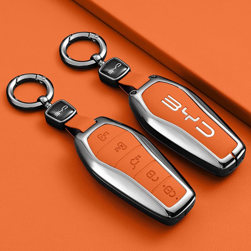 Para o carro BYD eMAX 9 DM-i, capa de chave em liga de zinco e couro, acessórios para controle remoto YYRQ