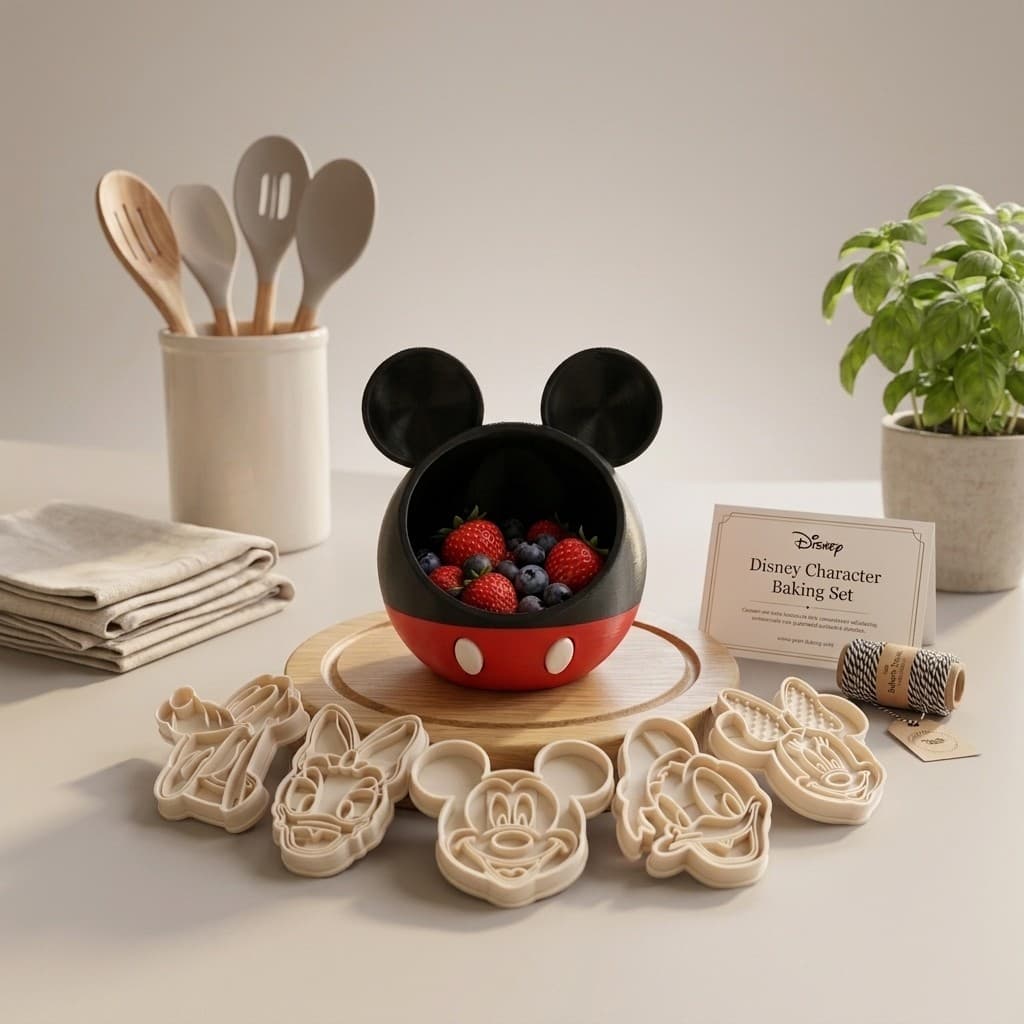 Kit Mickey Mouse Tigela Infantil + 5 Cortadores de Biscoito Personagens Clássicos | Cookie | Massinha | Pasta Americana