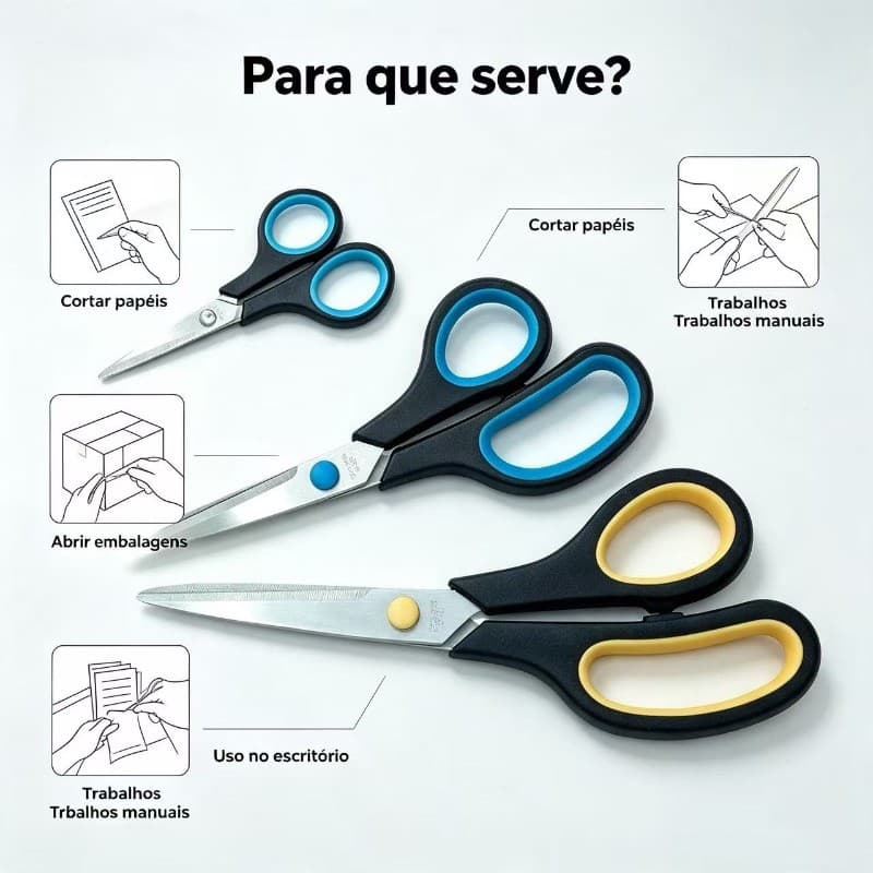 Kit 3 Tesoura Inoxidável 3 em 1 Para Uso Geral Grande Media Pequena