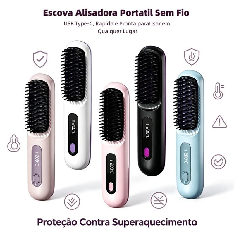 Alisador Cabelo Escova Portátil Viagem Penteador USB Rolo Liso Uso AIRER.BR