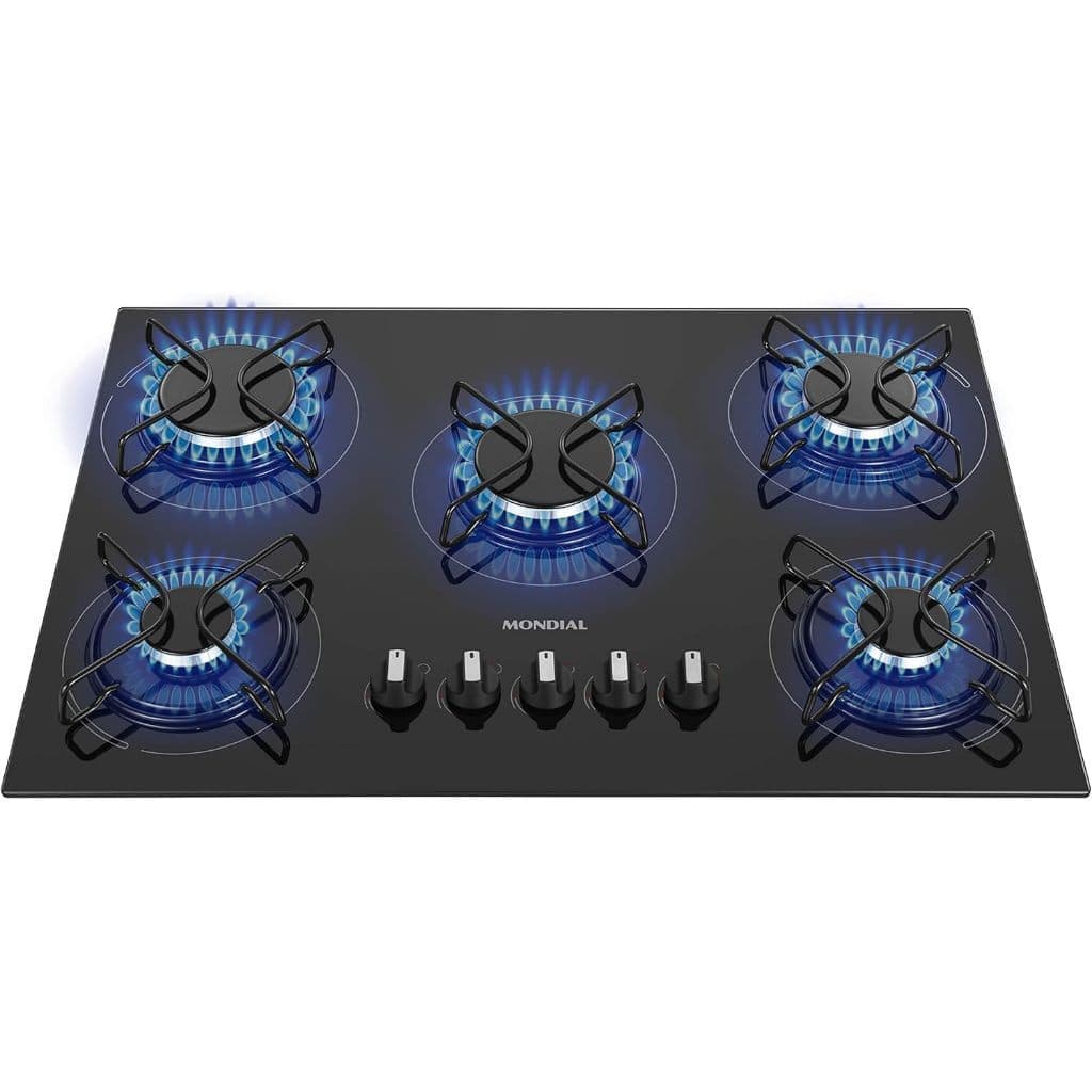 Cooktop a Gás, 5 Bocas, Mondial, Preto/Inox, Bivolt - CTG-02 ULTRA  DUPLA CHAMA SEM CAIXA